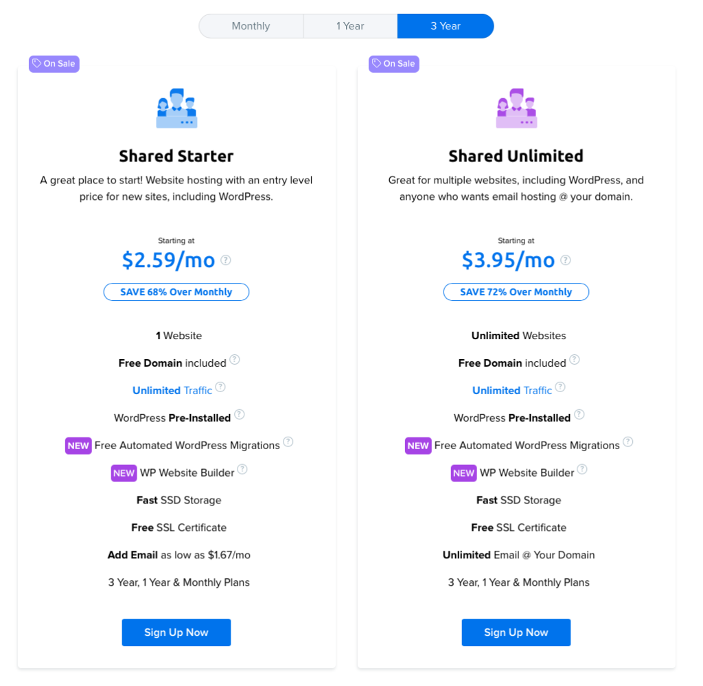 Dreamhost shared hosting plan pricing