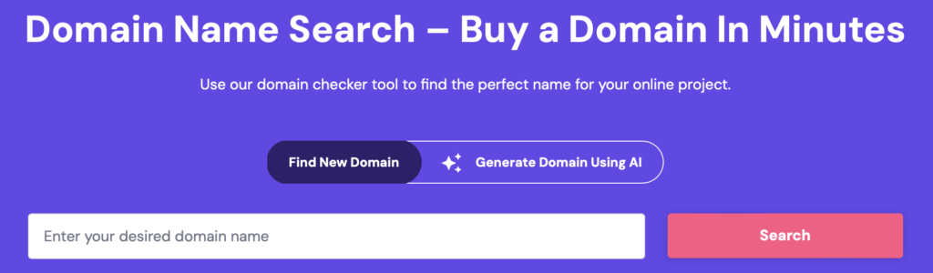 Choose  domain registration tool with Hostinger