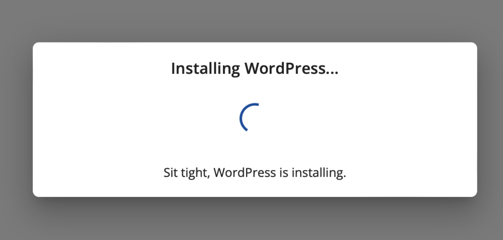 WordPress installation in progress