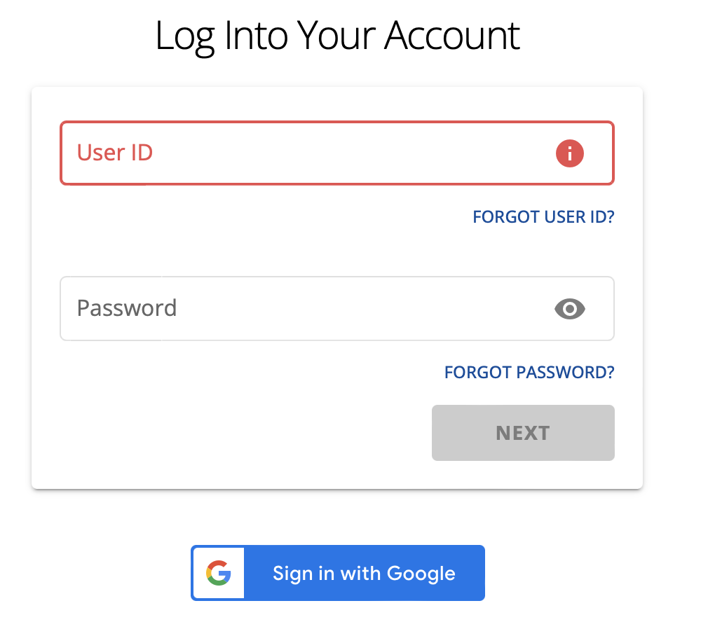 Account login page