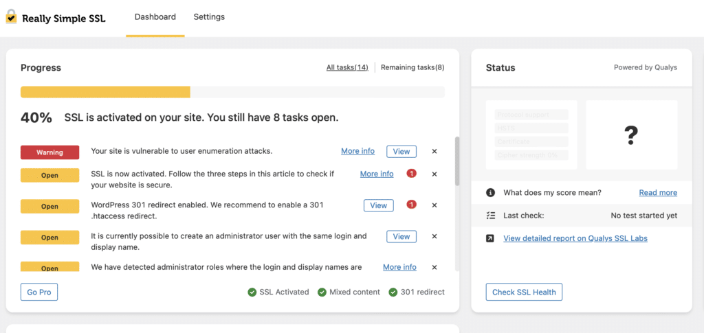 Really simple SSL settings page