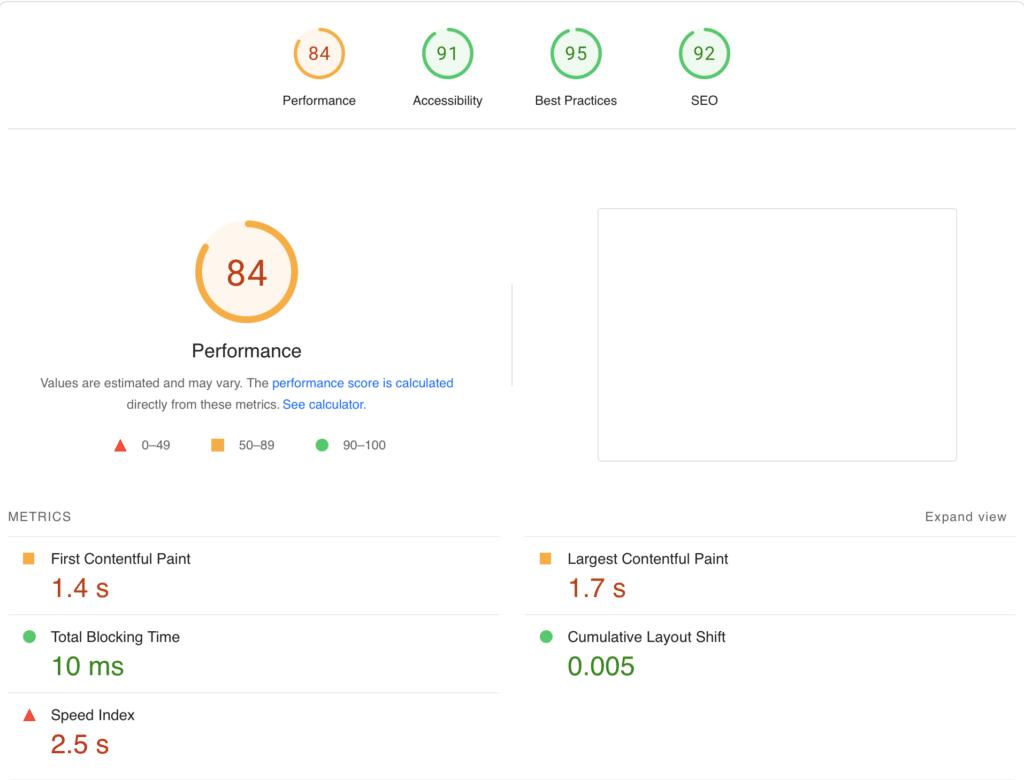 Page speed test