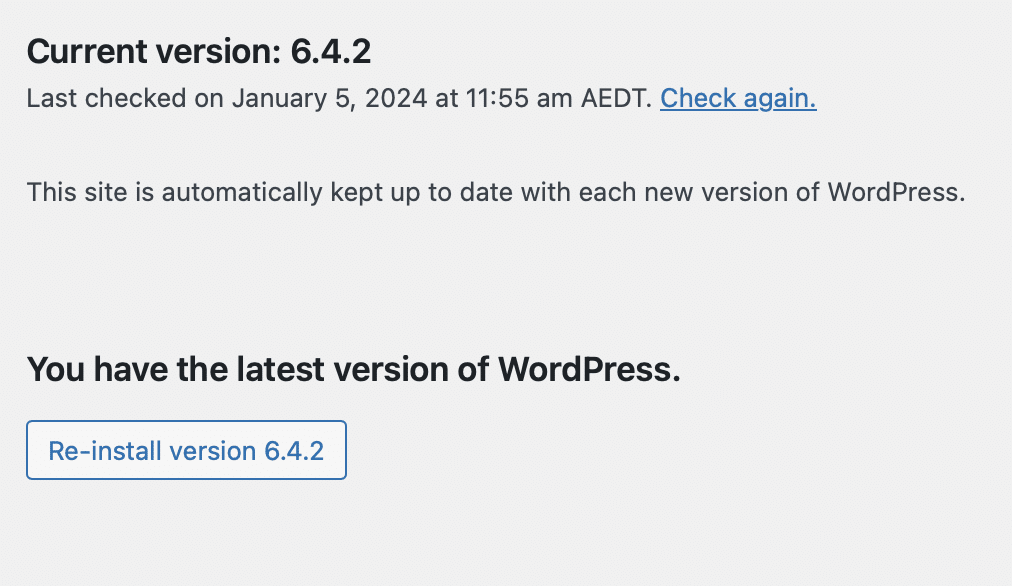 WordPress version installed 