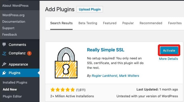 Activate really simple SSL plugin