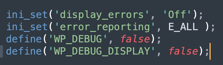 Code to turn off PHP errors inside wp-config.php file 