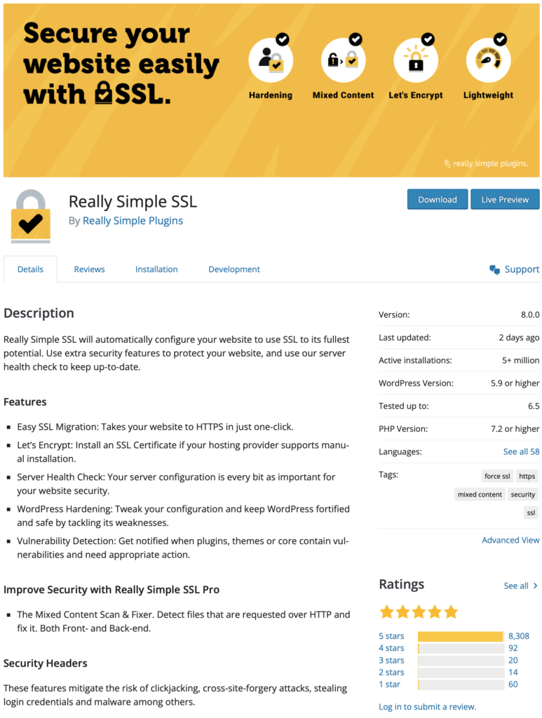 Really Simple SSL WordPress plugin