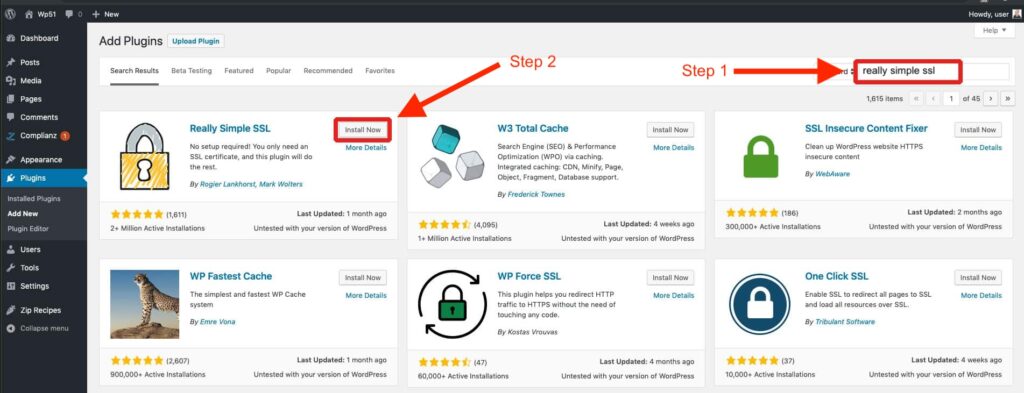 search and install really simple ssl plugin