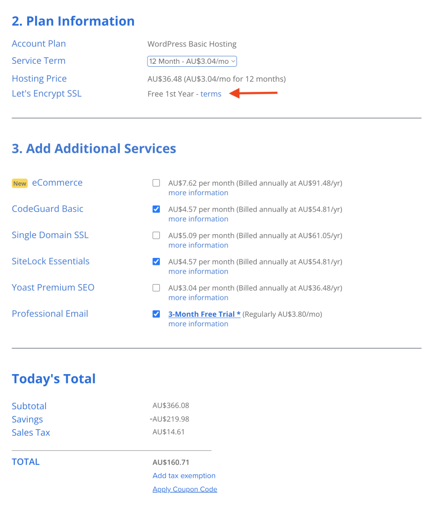 Bluehost shared service additional services