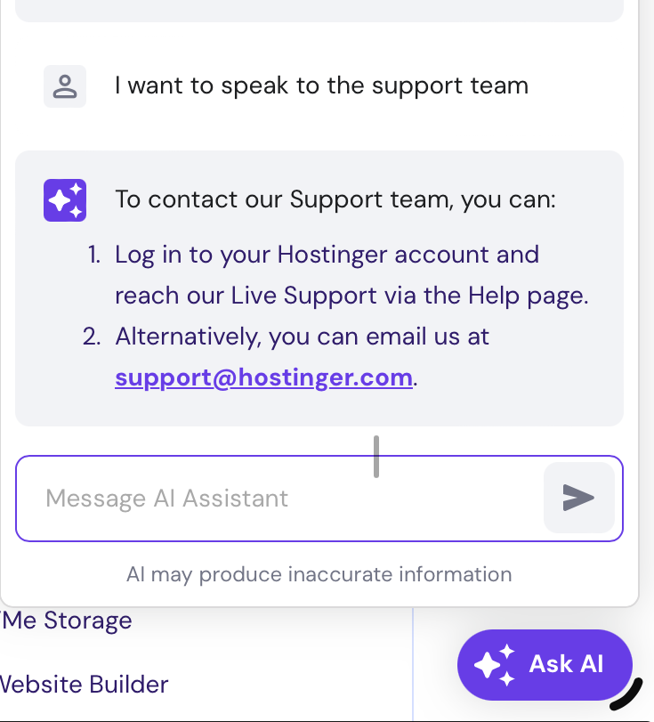 Hostinger support team response 