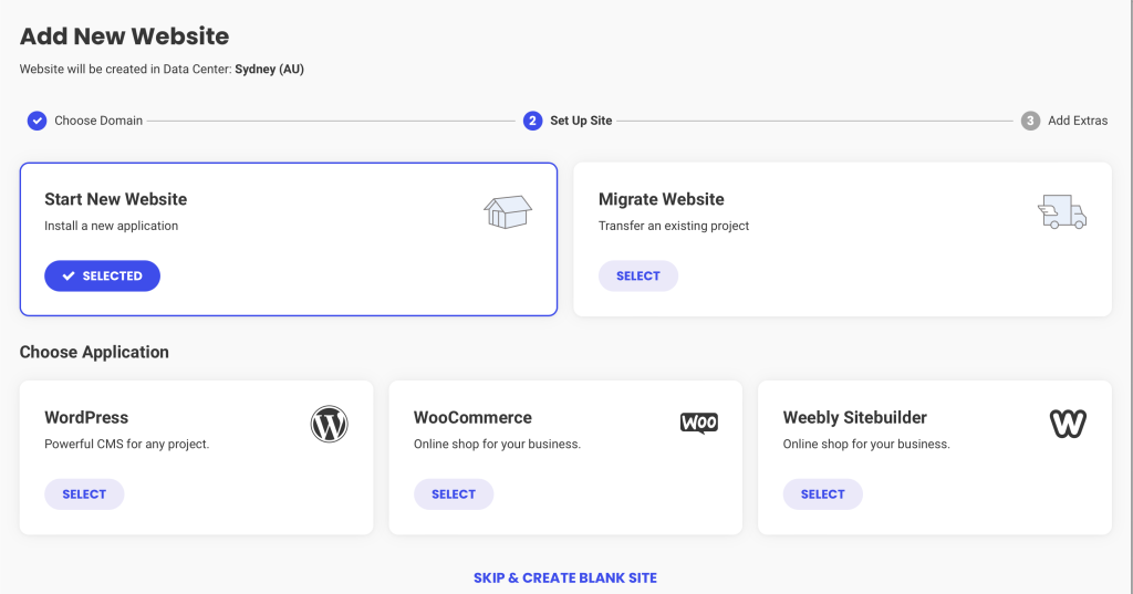 Siteground add new website 